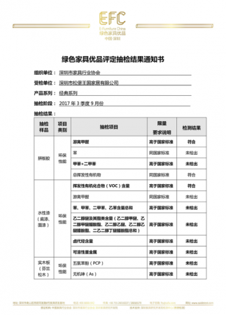 松堡王国再次成功入选绿色家具优品,高标准严苛检测,引领护航家具品
