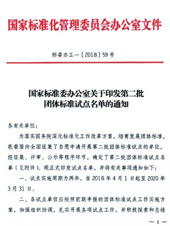 国家标准委办公室关于印发第二批团体标准试点名单的通知 国家标准委办公室关于印发第二批团体标准试点名单的通知